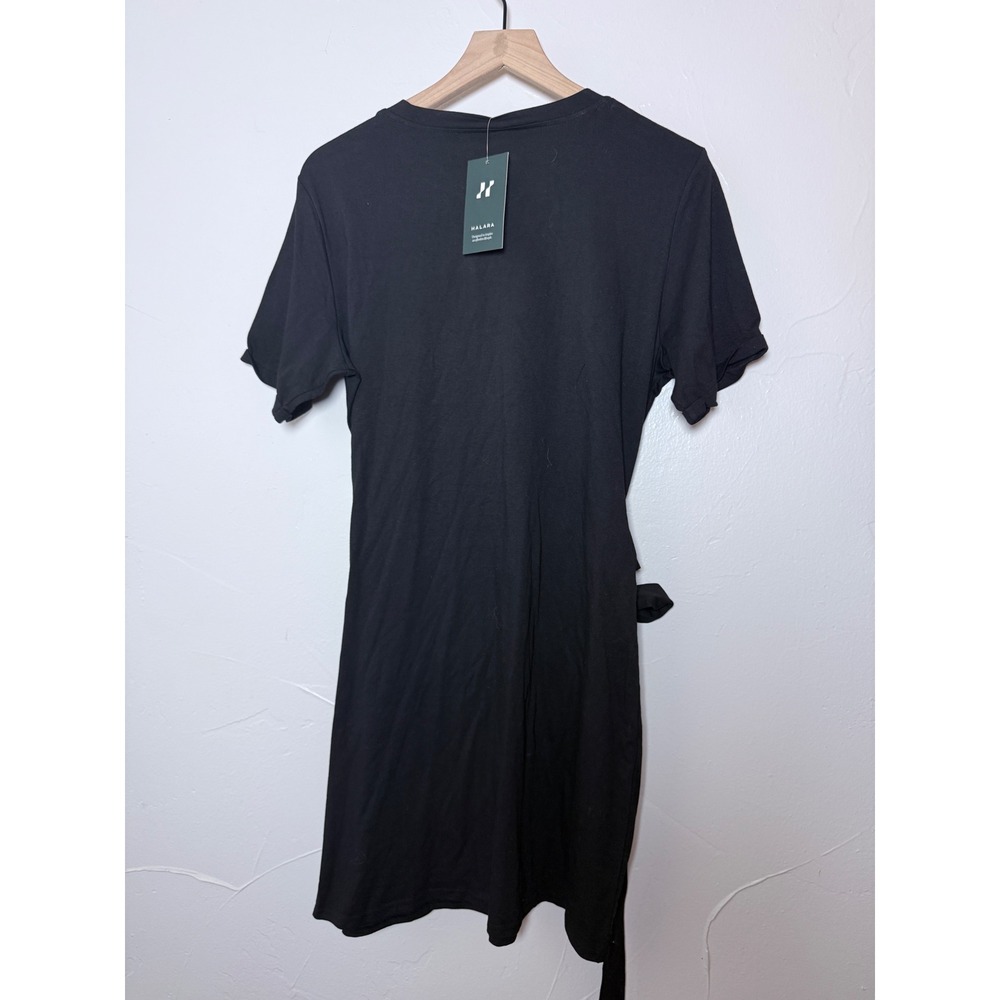 NWT HALARA Black Ruched Tie Waist Short Sleeve Dress XL